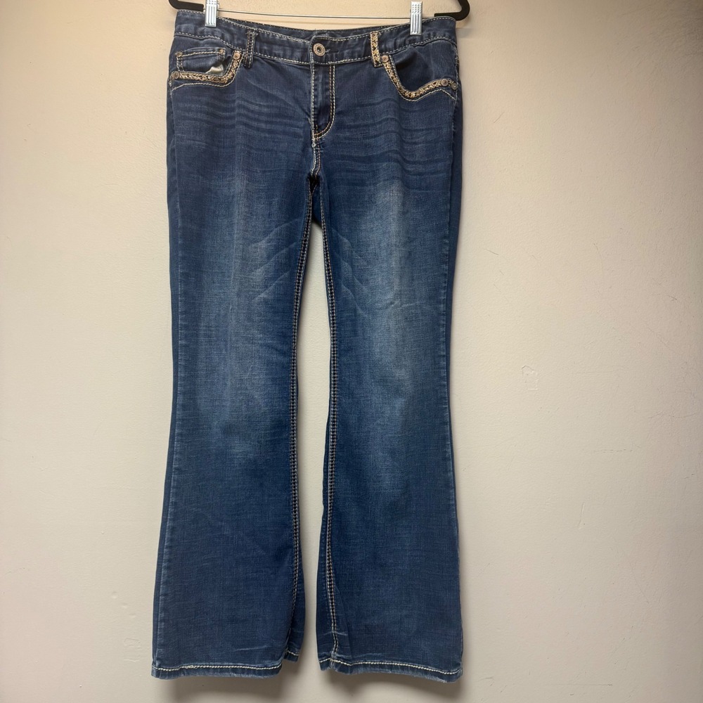Rhythm in Blues Bootcut Jeans Womens 10 Short Blue Excellent Embellished Stitch‎